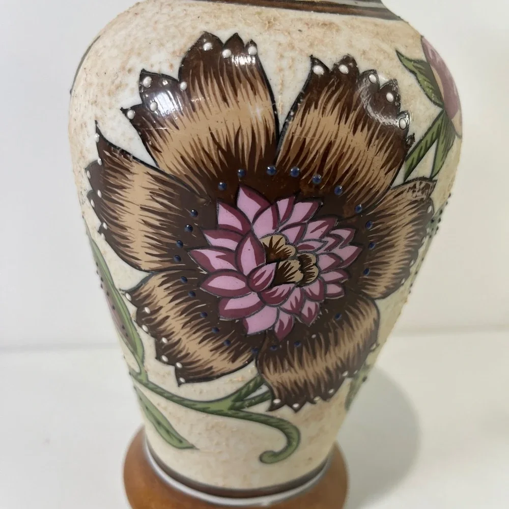Vintage Ceramic Floral Vase Hand Painted Earthy Tones Boho Decor Art Pottery MCM